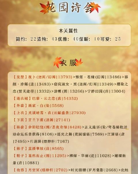 奇迹暖暖花园诗会怎么搭配