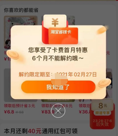 淘宝省钱卡0.1元后续每个月多少钱